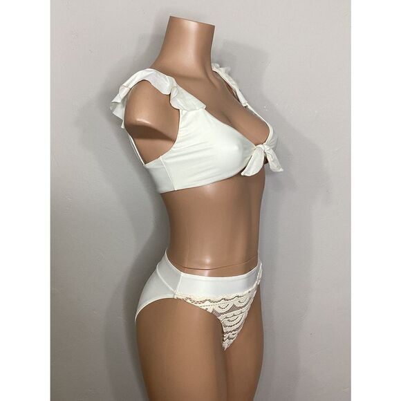 New. Pilyq ivory lace and ruffle bikini set. Small. Retails $179 - Picture 4 of 12